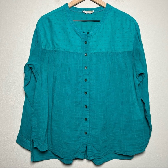 Pilcro Anthropologie Women Top Small Teal Blue Peasant Boho Mila Draped - Picture 2 of 10